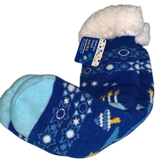 Hanukkah-Themed Sherpa Lined Socks With Non-Slip Sole & Fleece Interior Soft & W - Picture 4 of 5